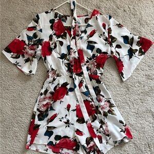 Floral Mini Dress with Red and White Design